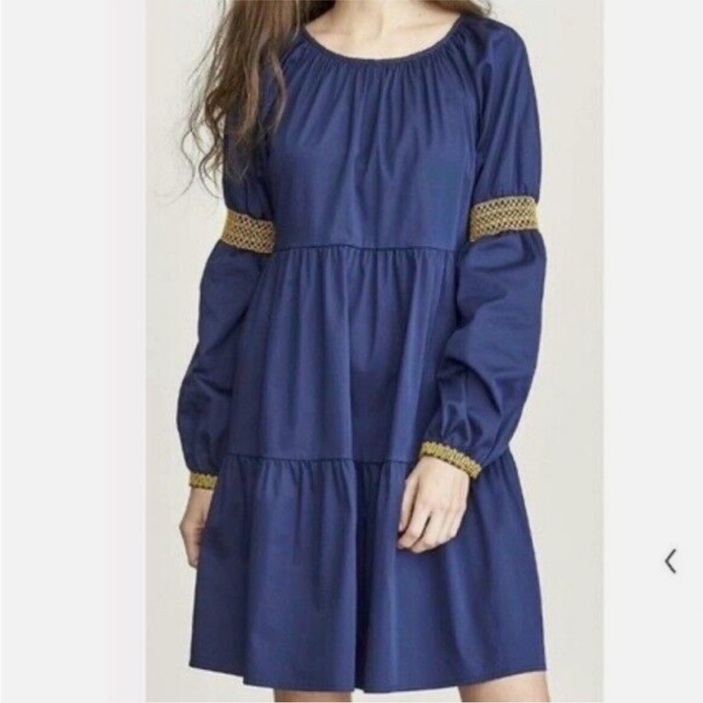 A26 Elizabeth and James Embroidered Boho Dress in Navy Blue